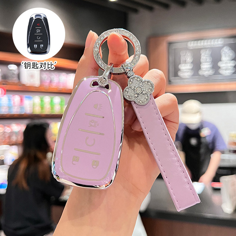 모델 B 5버튼 [실버 엣지 퍼플] 싱글 쉘 + 다이아몬드가 박힌 네잎 클로버 로프