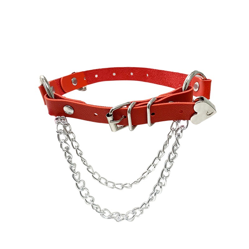 European and American Cross-Border Choker Heart Heart Chain Collar Personalized Harajuku Neck Chain Clavicle Chain Pu Leather Neck Chain Neck Strap