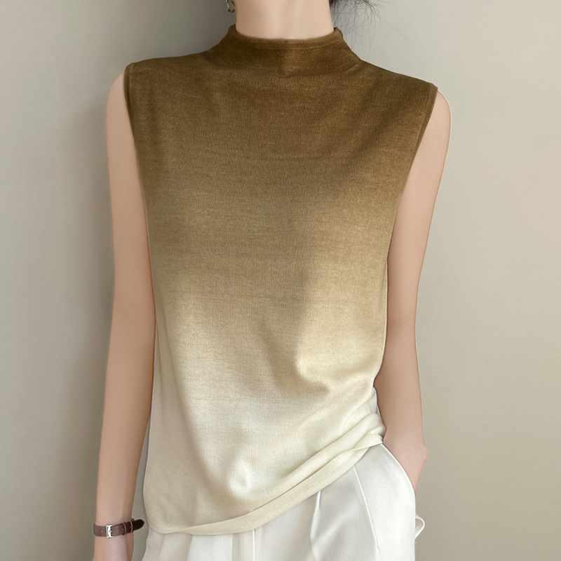 Feminine Worsted Wool Round Neck Knitted Vest Spring New Loose Gradient Color Design Sleeveless Top