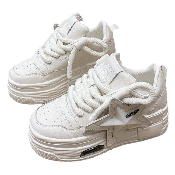 Europa estación zapatos de mujer 2026 primavera y otoño nuevo ligero de moda casual zapatos blancos muffin grueso zapatos de plantilla estrella para mujeres