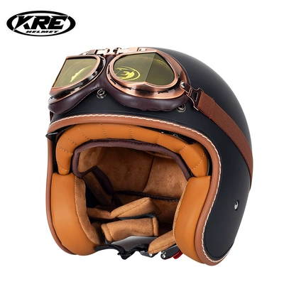 Motosiklet kaskı (dəbilqə) — and women summer helmet 3/4 - classic-matte-black-with-goggles-s