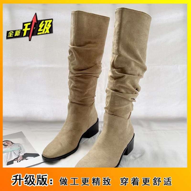 ヨーロッパとアメリカンスタイルのブーツ女性のロングブーツ 2025 新しいパイルブーツレトロウエスタンカウボーイブーツハイチューブナイトブーツ