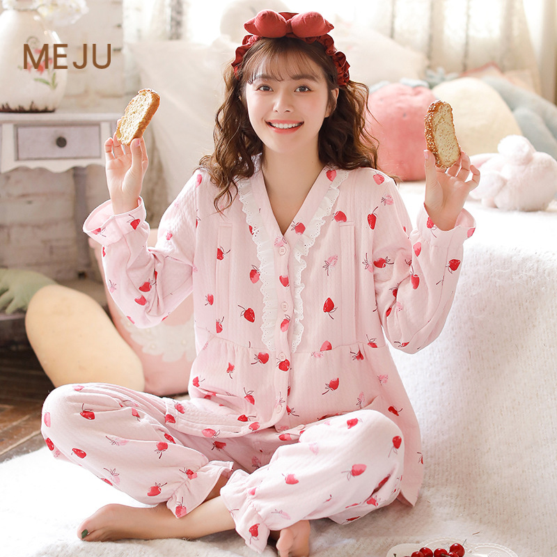 新品秋冬甜美空气层加厚月子服长袖套装日系可爱哺乳蔓秋家居服|ru