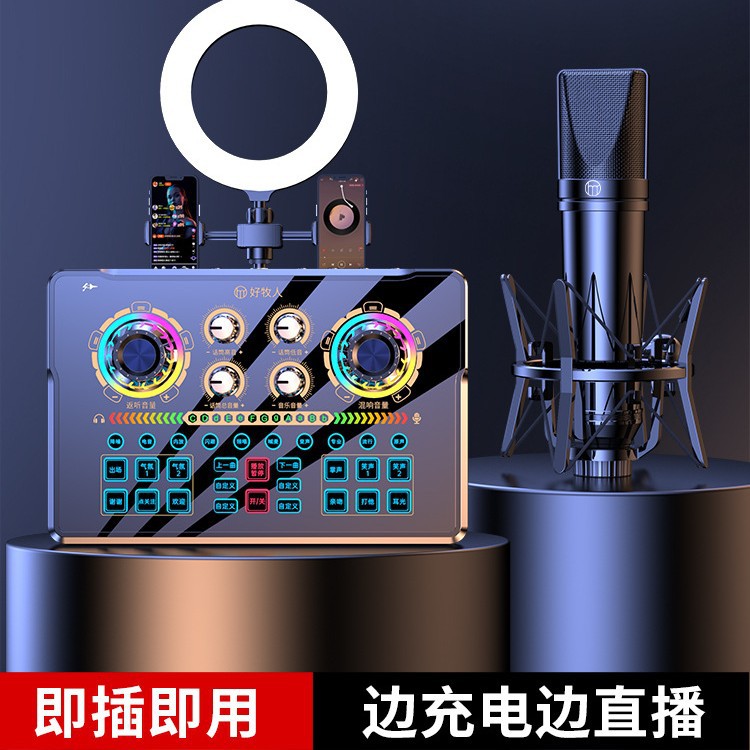 Complete Set of Sound Card Equipment for Live Streaming, Tiktok, Mobile Phone, Computer, Streamer Microphone, Karaoke Singing