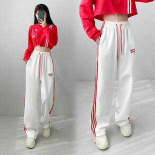 New Korean Style Loose Casual Round Neck Letter Long Sleeve Pullover Sweat Casual Letter Straight Pants suit Women
