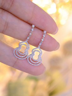 Platinum High-End Jewelry Pt Platinum Inlaid 50-Point Diamond Gourd Earrings Jewelry Douyin Wholesale Dropshipping