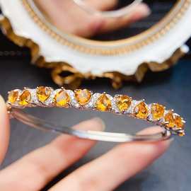 新款天然黄水晶手镯S925银镶嵌主石5*5mm百搭网红爆款女饰批发