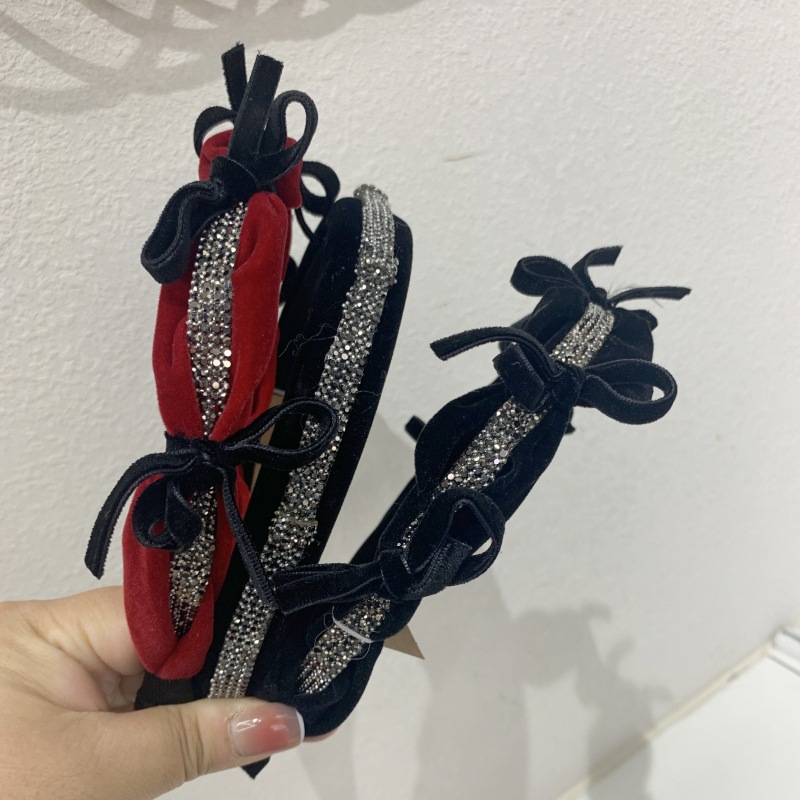 Black temperament small fragrance style rhinestone chain autumn and winter new product bow hoop sweet hair accessory_voghion.com