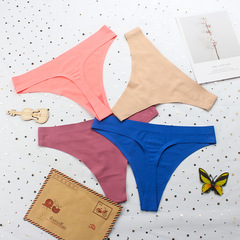 Low-rise women's sexy seamless one-piece invisible T-shape pant with ice silk G-string, summer thin cotton gusset, large size summer foreign trade