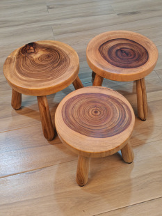 Camphor Solid Wood Children's Small Stool Household Guest Small Stool Old-fashioned Shoe Changing Stool Small Low Stool Round Stool Small