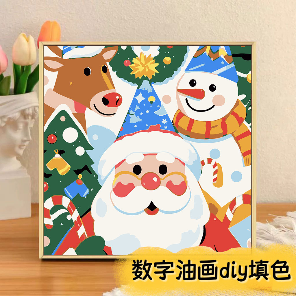 Navidad nueva pintura digital DIY pintada a mano pintura de color ambiente de decoración de vacaciones Santa Claus pintura decorativa