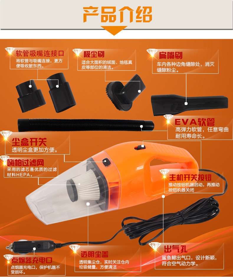 Multifunctional Suction Power Hepa Car Vacuum Cleaner High-Power Automotive Vacuum Cleaner 120W Dry and Wet Dual-Use Vacuum Cleaner 12V