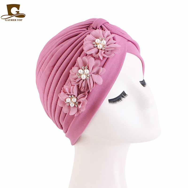 Háromvirágos rakott fejkendő, indiai muszlim etnikai kalap, JDT-12H_voghion.com