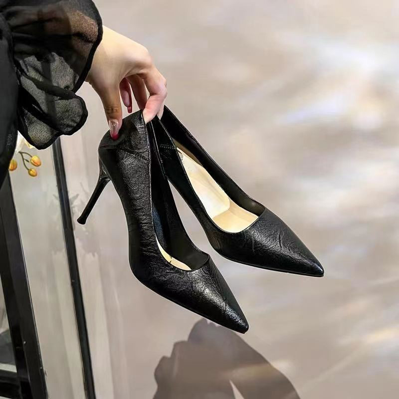 Internet Celebrity Black Soft Leather High-Heeled Shoes for Women 2026 Spring and Autumn New Korean Style Sexy Single Shoes French Style Stiletto Pointed Toe Shoes