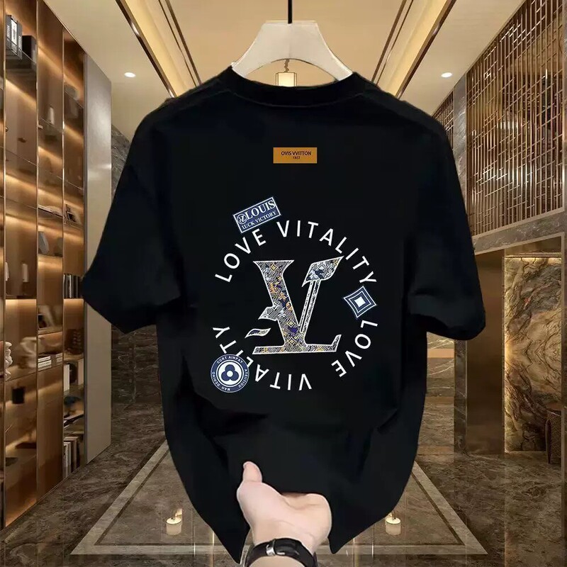 2026 Summer New Fashion Creative Letter Print Short-Sleeve Men's American Style Trendy Versatile Round Neck T-Shirt Clothing