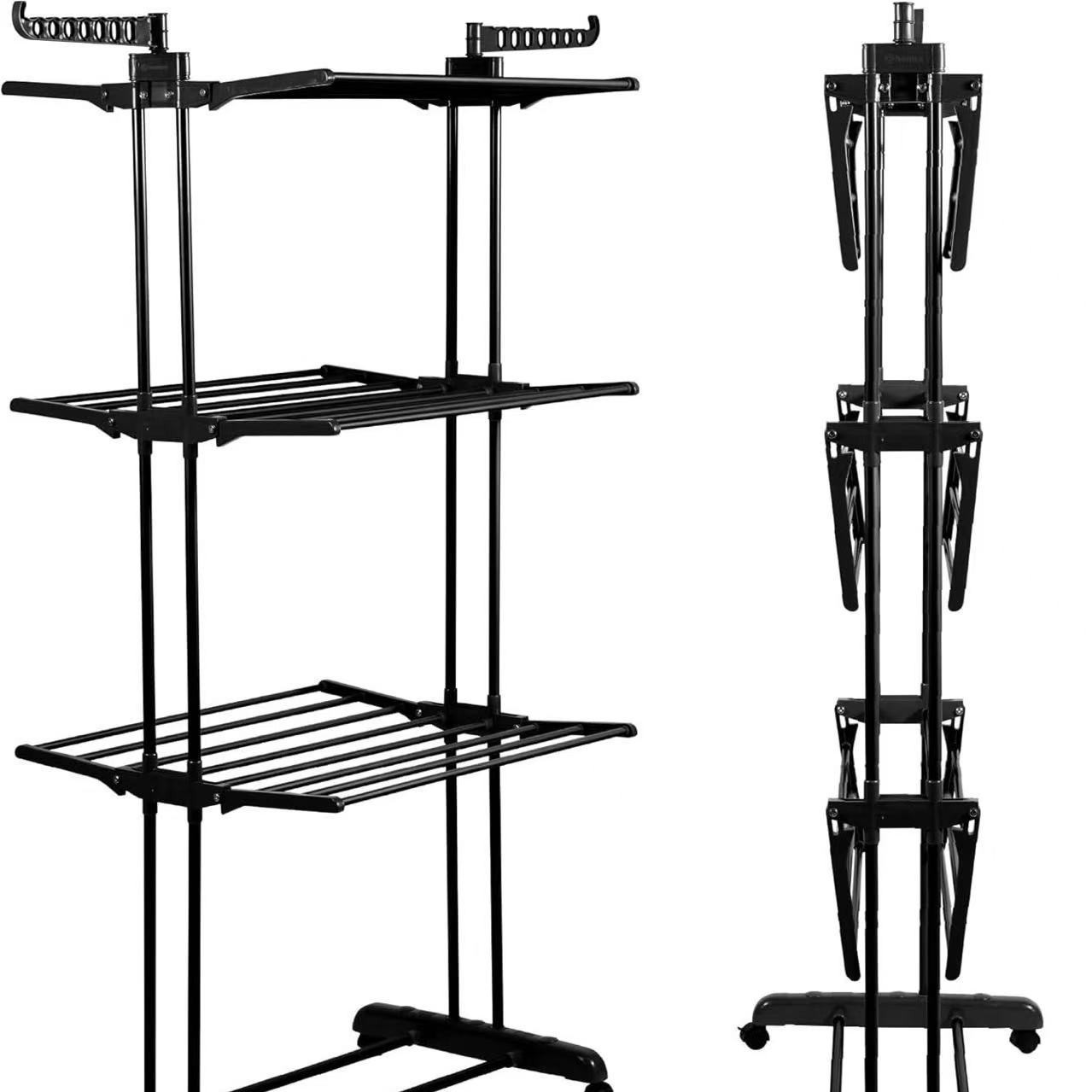 Perchero de secado de tres capas móvil perchero de secado plegable de piso al por mayor