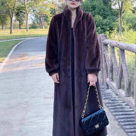 25冬季新款立领中古风仿水貂毛貂皮大衣女加长款气质环保毛毛外套