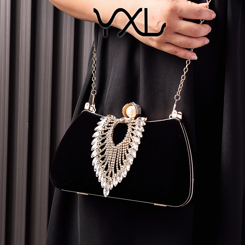 Bolsa de cena de terciopelo de moda transfronteriza caliente bolsa de vestido noble negro bolsa de cheongsam retro bolsa de novia de fiesta