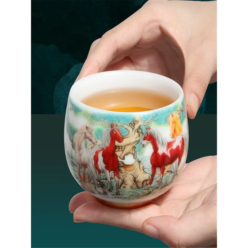 Ceramic tea cup for home use, tea set, gift box, ice imitation