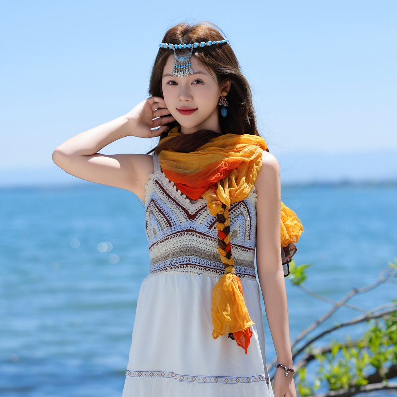 女性用ショール、ファッショナブルな夏の新しいスタイルの小さなツイストショールスカーフ、パーソナライズされた絞り染め日焼け止めシルクスカーフ、ターバンガーゼスカーフ|undefined