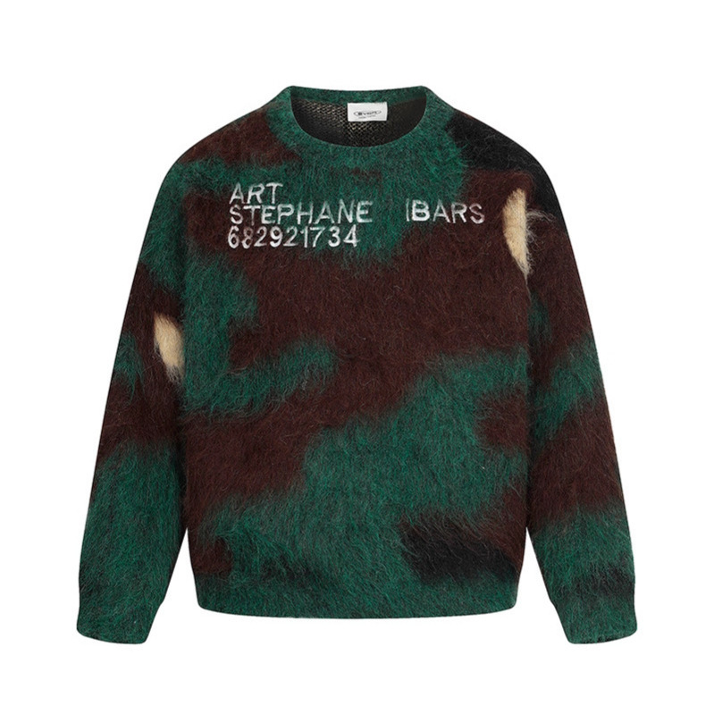 American Retro Camouflage Round Neck Sweater for Men and Women 2025 Autumn and Winter New Trendyy Versatile Pullover Couple Tops