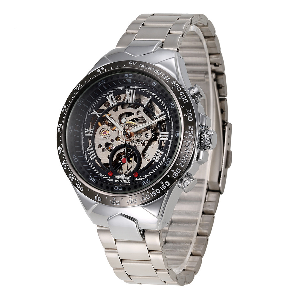 Automatic Mechanical Skeleton Watch For Men Stainless Steel_voghion.com