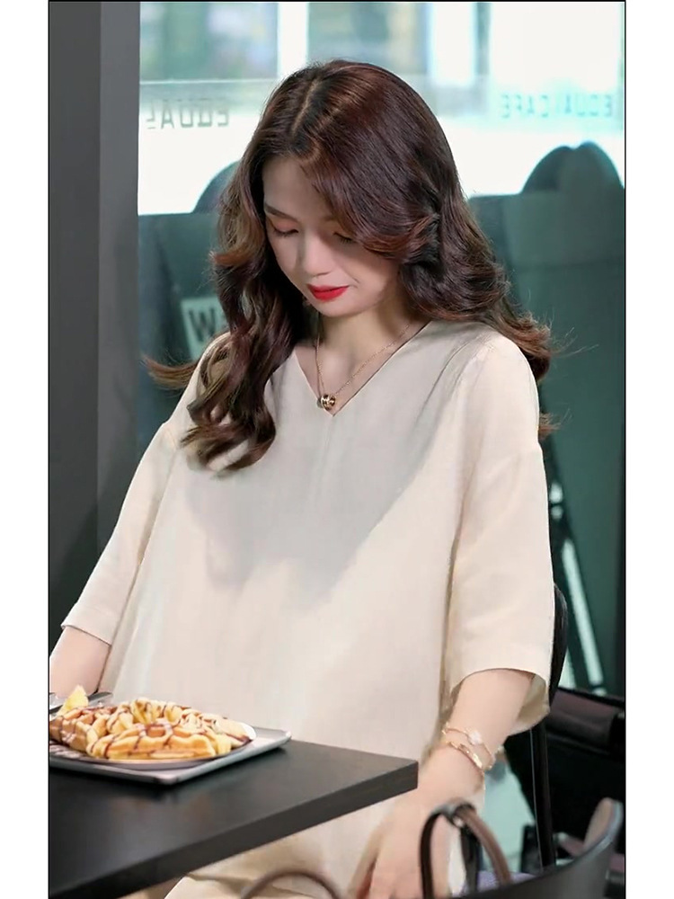 Bộ đồ công sở nữ hai mảnh mùa hè phong cách lạnh lùng cao cấp — Màu trắng be chi tiết 6