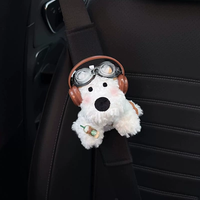 Seat belt shoulder pad pads, suitable for all seasons, car - brown-headphones-aviator-glasses-small-coffee-brown-bag-west-highland