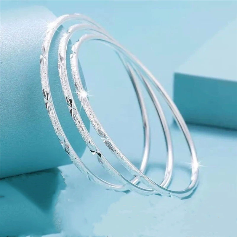 Copper bracelet with silver plating, thin engraved bangle, sizes 56–64 mm, lightweight 0.02 kg