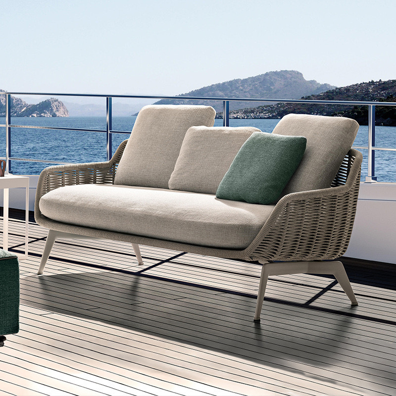 Sofá al aire libre patio de teca silla de ratán balcón villa hotel al aire libre aleación de aluminio nórdico tejido de ratán combinación impermeable