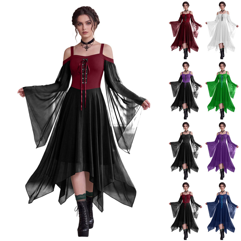 Amazon AliExpress Gothic Halloween Witch Dress with Short Front and Long Back, Tie-Up, and Large Hem Amazon AliExpress Gothic Halloween Witch Dress with Short Front and Long Back, Tie-Up, and Large Hem