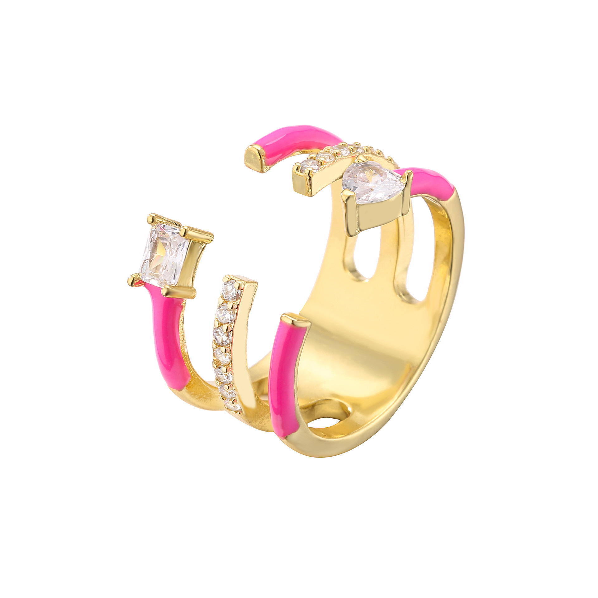 Fashion Round Copper Plating Inlay Zircon Open Ring 1 Piece