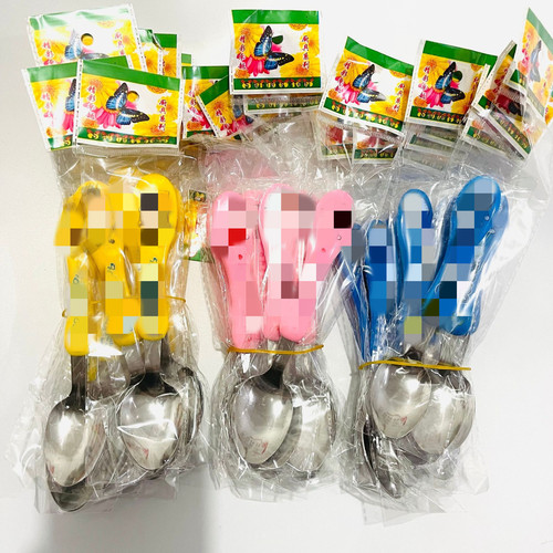 Cartoon children's rice spoon baby spoon soup spoon household eating stainless steel spoon cartoon colorful handle spoon small spoon tableware