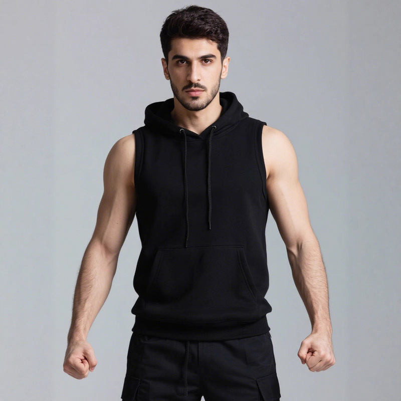 Trendy Brand Sleeveless Hooded Vest for Men, Summer Quick-Dry Fitness Hoodie, Training Running Sports Tank Top, Cross-Border Wholesale Trendy Brand Sleeveless Hooded Vest for Men, Summer Quick-Dry Fitness Hoodie, Training Running Sports Tank Top, Cross-Border Wholesale