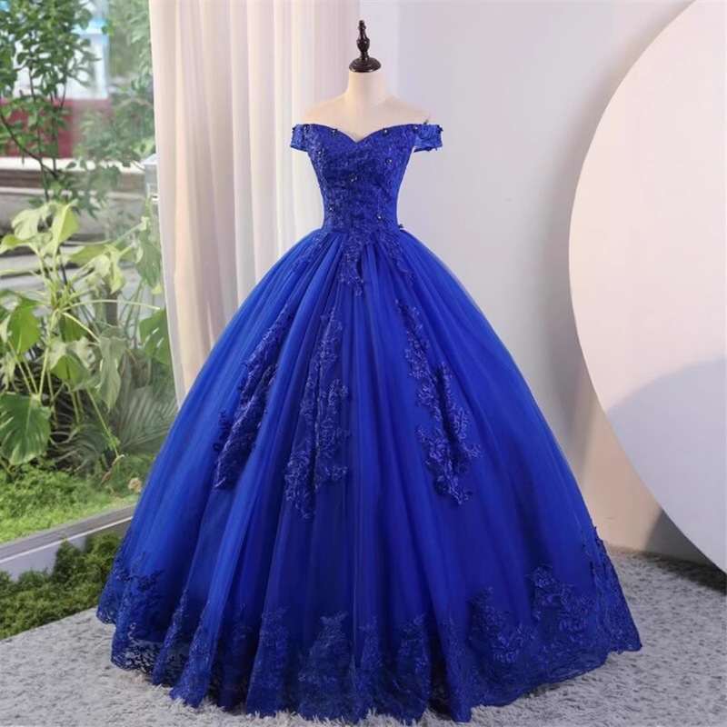 Blue Evening Dress 2025 New Adult One-Shoulder Prom Tutu Skirt Catwalk Art Exam Host Colorful Gauze Dress for Women