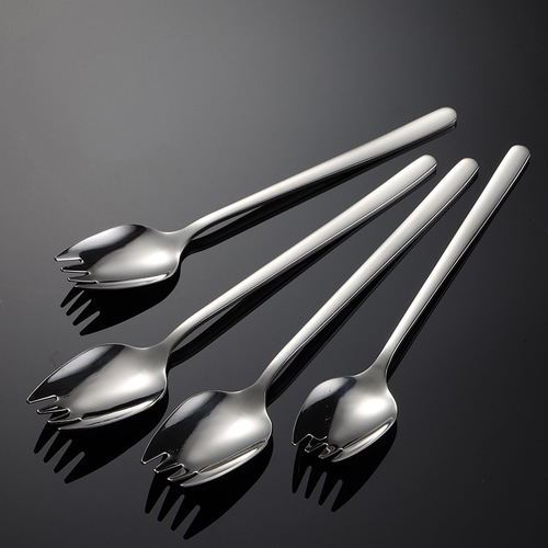 Aion 304 stainless steel salad fork multi-specification gift tableware fork and spoon integrated spoon instant noodle bowl Ruyi square handle