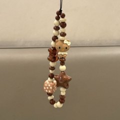 小红书同款猫棕咖色手机链条五角星手工串珠黑皮短款ccd相机挂绳