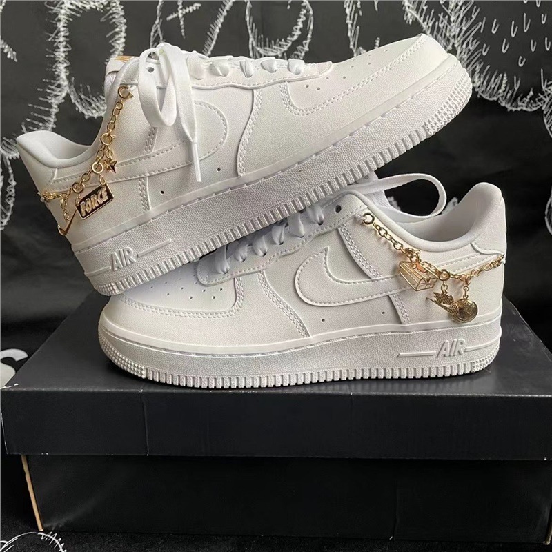 Air Pure Original Real Shot Af1 Pure White Platinum Chain Air Force 1 Low-Top Versatile Fashion Wear-Resistant Non-Slip Sneakers White Shoes