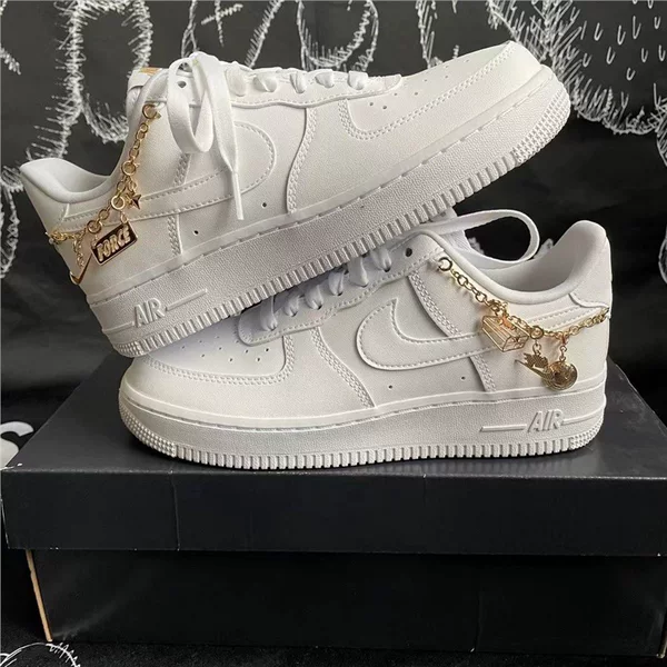 Air Pure Original Real Shot Af1 Pure White Platinum Chain Air Force 1 Low-Top Versatile Fashion Wear-Resistant Non-Slip Sneakers White Shoes