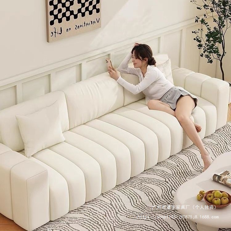 Cream Style Anti-Cat Scratch Cloth Sofa Living Room Small Apartment Simple Modern Italian Piano Key Straight Row Cashmere Sofa