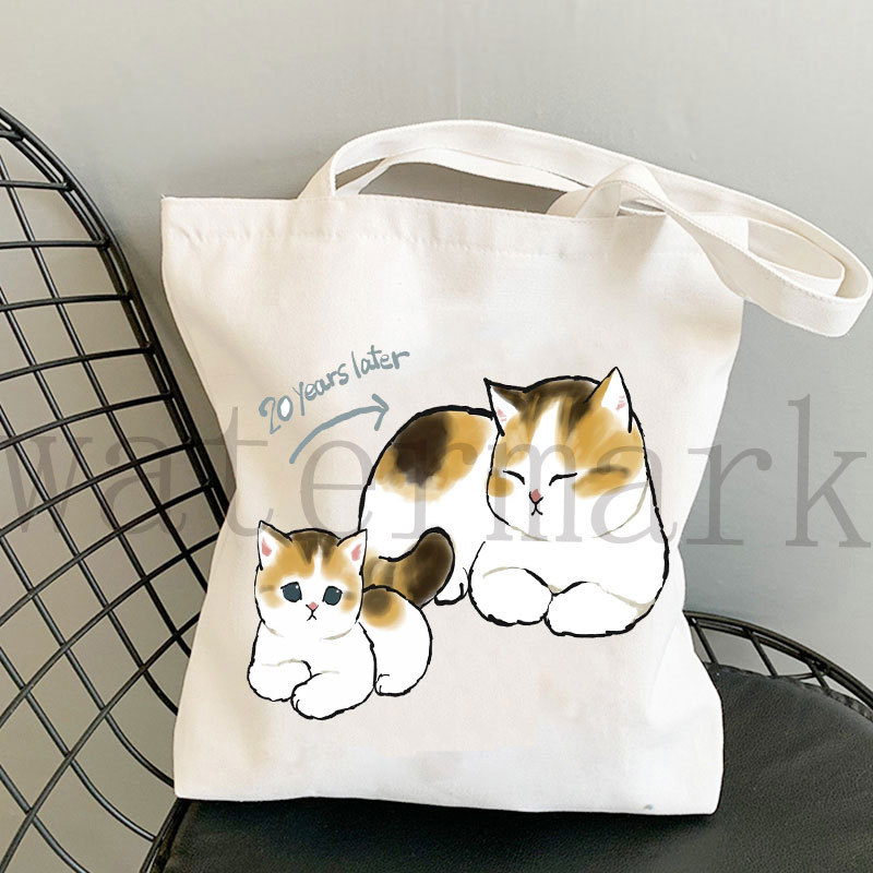 Japón lindo gato Kawaii gato impresión bolsa de lona Harajuku bolsa de hombro bolsa de moda estudiante bolsa de compras de mano