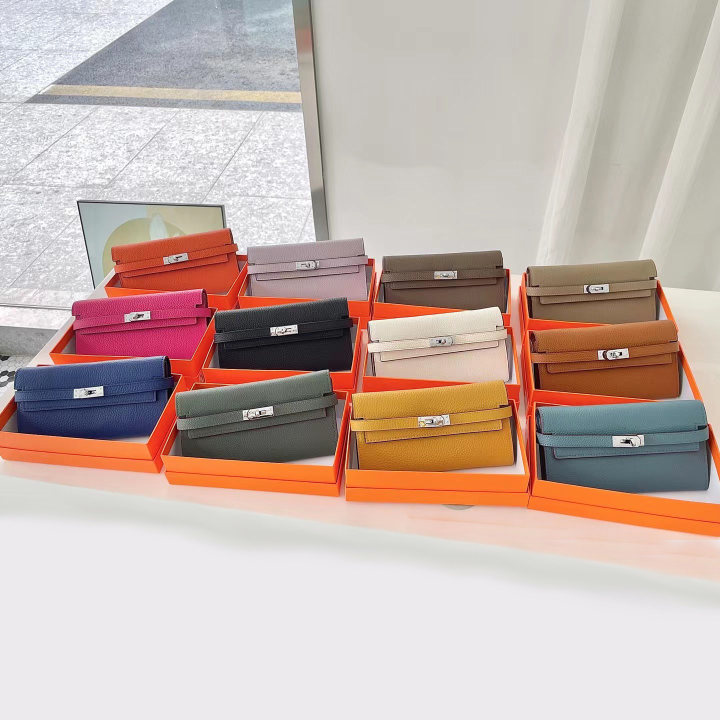 凯莉荔枝纹钱包女woc欧美头层牛皮purse手拿长夹单肩斜挎链条包