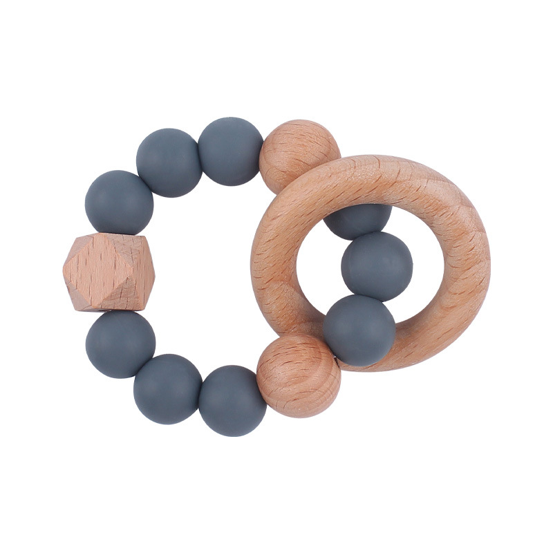 Nuevo bebé suministros de madera de haya anillo mordedor calmante bebé cuentas de silicona mordida molar pulsera mordedor juguete