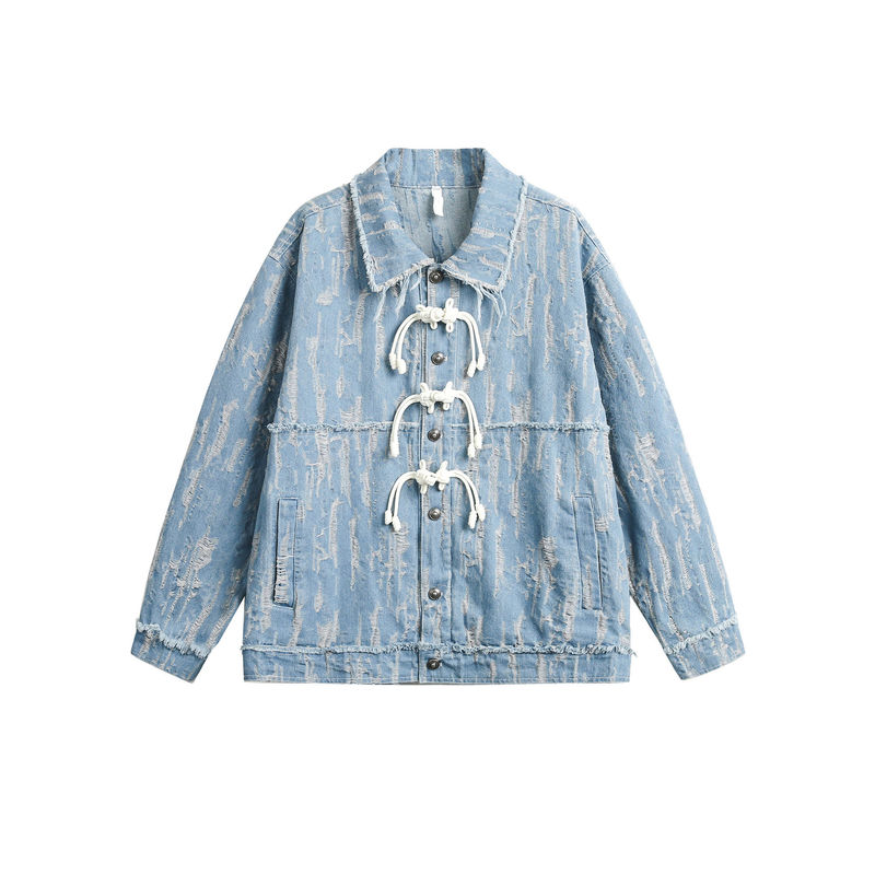 2024 new national fashion new Chinese style Chinese knot couple Denim coat men's and women's buckle Tang suit baseball uniform jacket