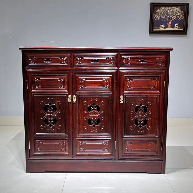 家用门口鞋柜 酸枝木红木镂空大容量收纳柜靠墙实木柜子整装入户