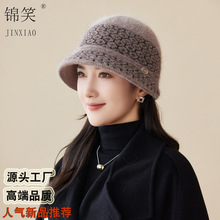中老年奶奶帽秋冬新款高品质兔毛针织盆帽户外加厚防寒毛线帽批发
