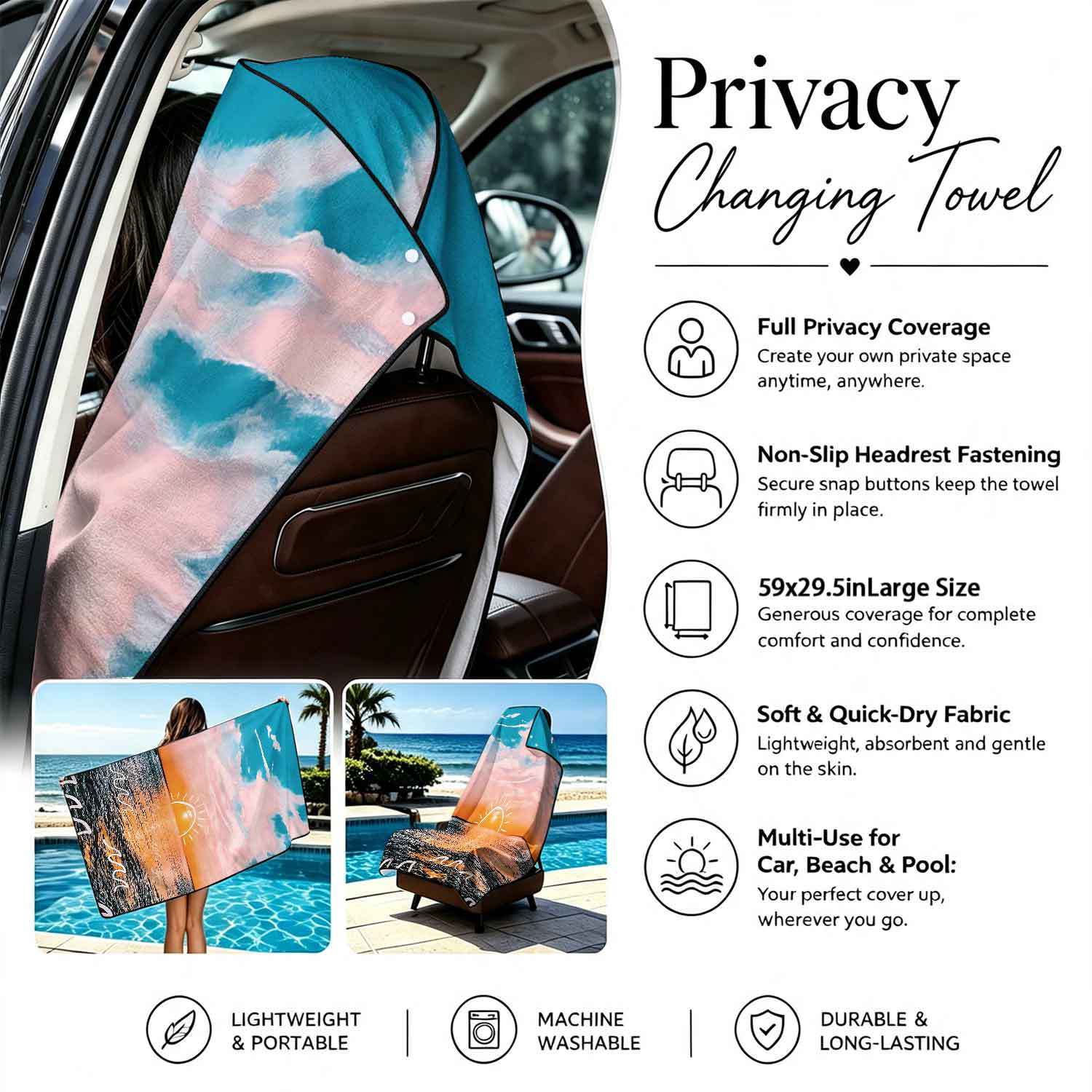 2-piece dual-use car seat cover, ultra-fine fiber, can be used as a beach towel, printed car protective seat cover 13
