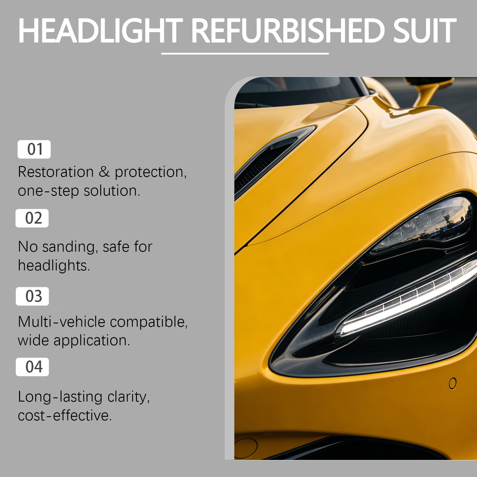 Hikmarion Headlight Refurbishment Kit - Daily Refurbishment, Cleaning, Decontamination, and Brightening Care Agent for Car Headlights