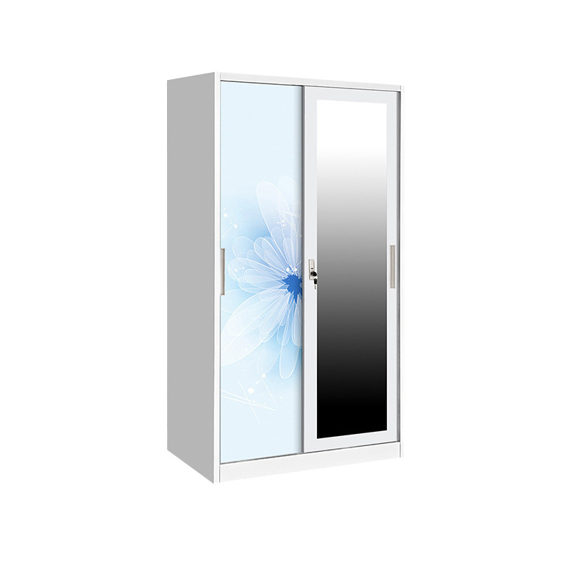 Amazon venta caliente armario de impresión de hierro forjado puerta deslizante armario de almacenamiento dormitorio armario de acero armario de almacenamiento casero image 6