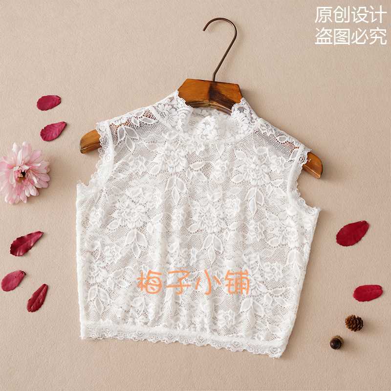 Universal elastic short false collar sleevless, lace dress, high collar